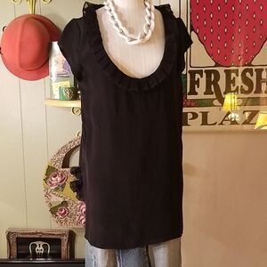 Geren Ford Black Silk Ruffle Neck Sleeveless